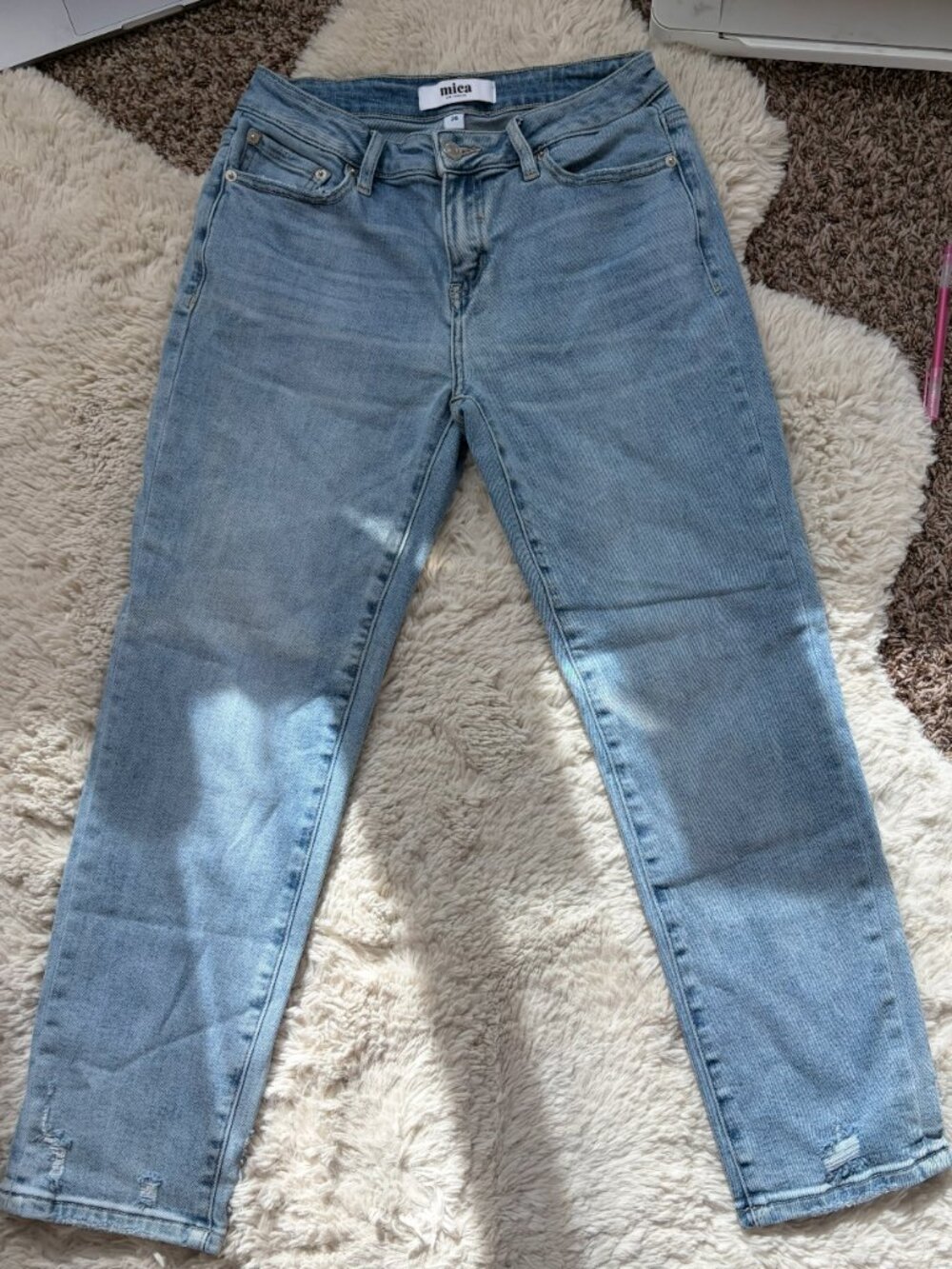 Mica Denim Light Wash Distressed Straight Leg Jeans - Size 26